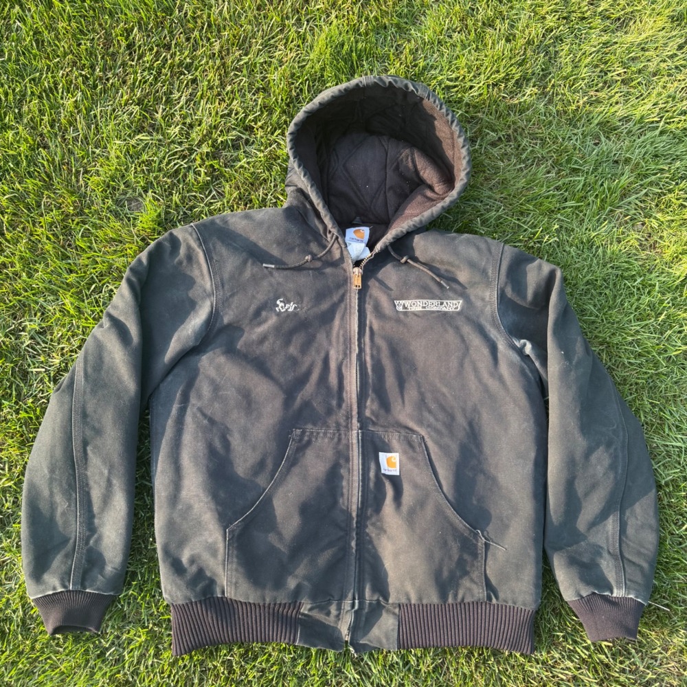 B- Carhartt J140 BLK Duck Active Jacket Quilted Flannel Lined Black Mens Medium